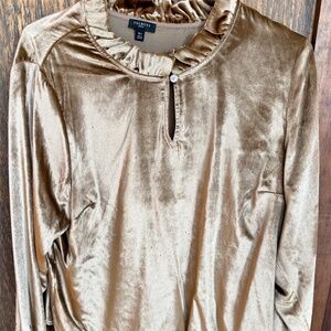 Talbots XLP gold blouse with ruffle collar
